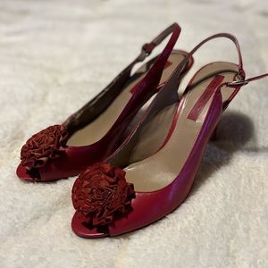 Bandolino Red Flower Peep-toe Sling Back Heels Size 7.5